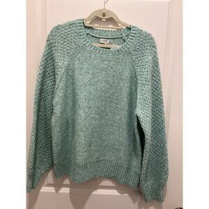 J. Crew Sweater XL Balloon Sleeve Honeycomb Green White Classic Fit NWT